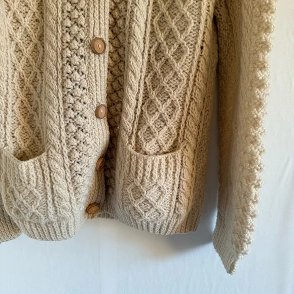 Ireland Cream Hand Knit Wool Cardigan Size M - Picture 4 of 8
